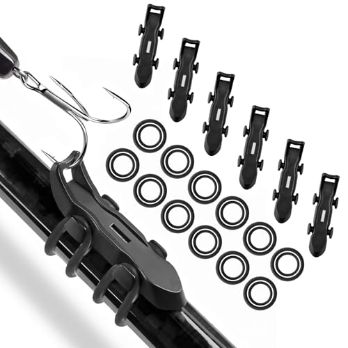 Hook Keeper for Fishing Rod, [6Pcs] Magnetic Fishing Hook Keeper, HK2F Fishing Bait Holder with 2 Sizes Rubber Rings, Fishing Hook Holder Quick Installation, Lure Magnetic Hook Keeper