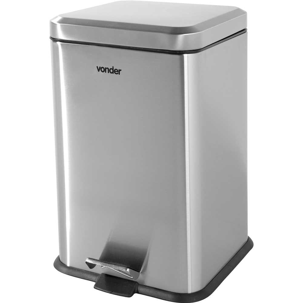 Vonder, Lixeira Retangular, 20 Litros, Inox, Cinza.