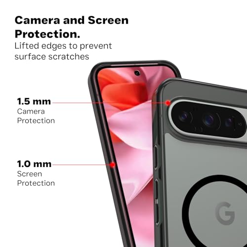 Image of RIGGEAR Shockproof Clear Hybrid Armor Magnetic Back Cover Case Compatible with MagSafe Accessories for Google Pixel 9 / Pixel 9 Pro (Clear-Black Bumper and Transparent PC)