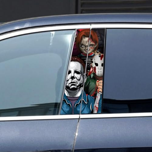 Image of 1 Pair Halloween Cars Body Horror Sticker, Halloween Car Center Pillar Decals,Classic Movie Characters Peeking Decal Michael Scary Child Vinyl Stickers 11in*18.89in (Horror Child Group)