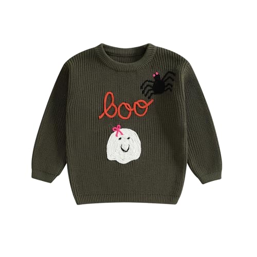 Baby Boy Girl Halloween Sweater Pumpkin Letter Embroidery Knitted Pullovers Crew Neck Long Sleeve Jumper