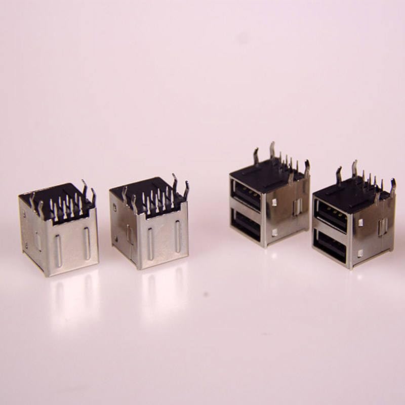 100pcs Dual USB AF 90 Degree PCB Mount A-Type Female Right Angle Dual USB Connector Data Transfer Jack Charging Port USB Adapter