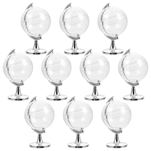 PRETYZOOM Fillable Earth Shape Candy Jar 10pcs Mini Globe Candy Boxes Wedding Favor Box with Base Earth Day Party Favor Kids Party Candy Container Silver