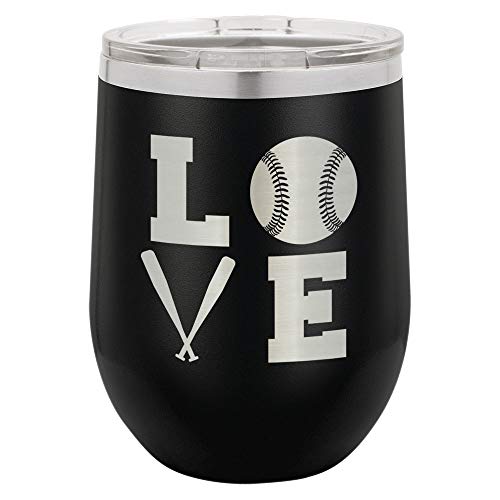 BASEBALL LOVE SQUARE Black 12 oz Stemless Wine Glass With Lid  Custom Engraved With Funny Quotes and Sayings  Stainless Steel Wine Tumbler  OnlyGiftscom