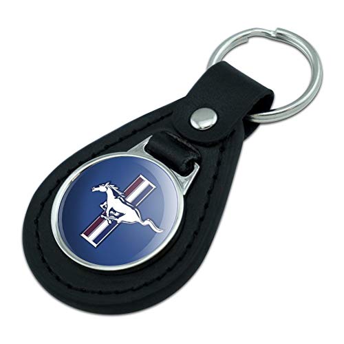 Black Leather Ford Mustang Logo Keychain #TOP1