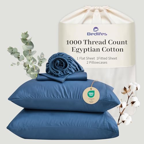 Image of Bedlifes 1000TC Egyptian Cotton Cal King Sheets, 4Pcs, 16 inch Deep Pocket