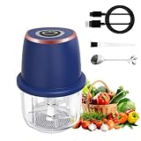 Electric Garlic Chopper, Mini Food Processor & Vegetable Chopper, 350ml Portable Cordless USB Rechargeable Garlic Chopper, Mini Chopper for Onion, Herb, Nut, Easy to Clean Glass Container（Blue）