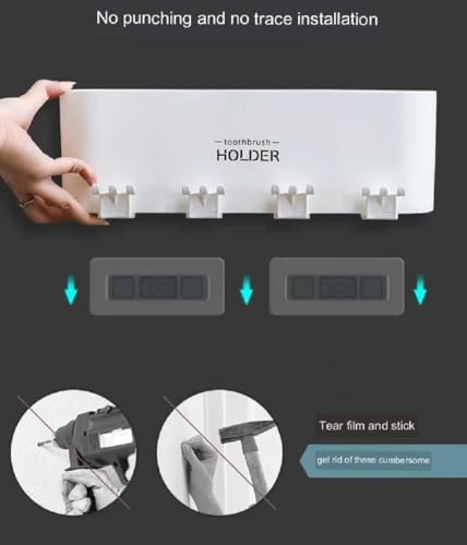 Image of Wall Mounted Tooth Brush Holder for Bathroom with 4 Mouthwash Cups | Bathroom Toothbrush Organizer | Multi-Compartment, Dustproof & BPA-Free Brush Holder for Bathroom Storage (4 Cups)