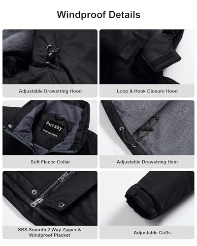 Image of Pursky Men's Waterproof Ski Jacket Winter Snow Coats Fur Hooded Raincoats Parka