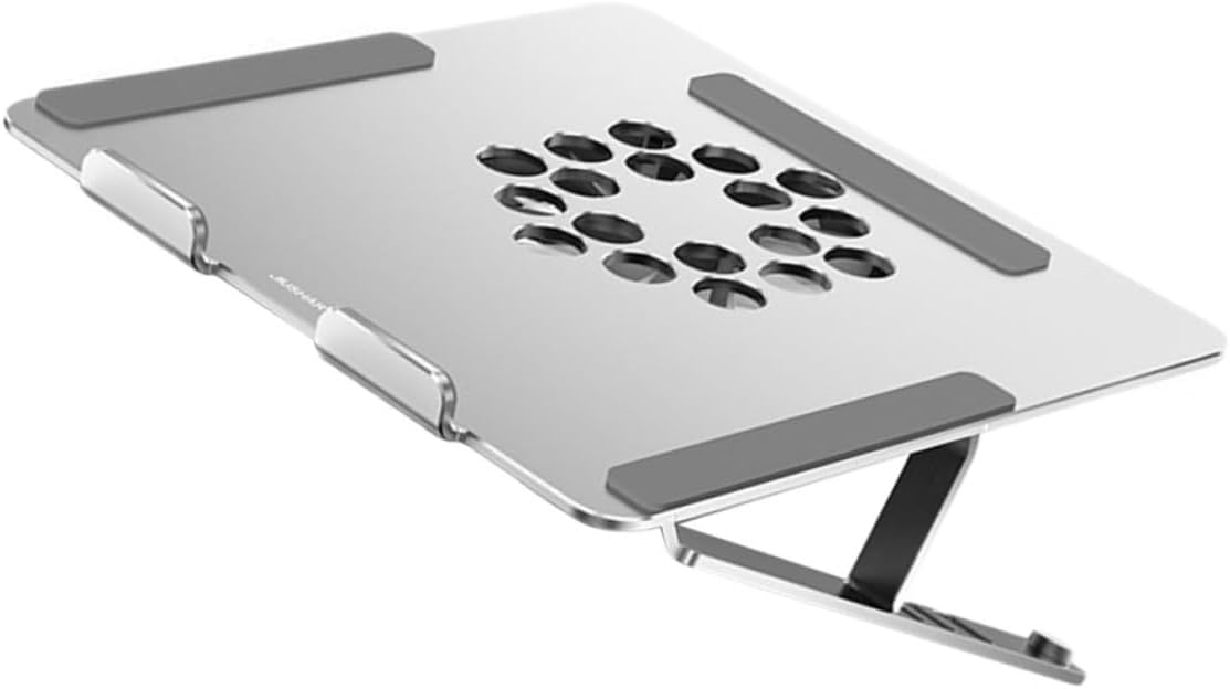 Veemoon Aluminum Alloy Adjustable Height Laptop Cooler Stand with LED Fan, Ventilated Cooling Pad Under 17.3 Inch Laptops, Silver Notebook Cooling Support for Gaming and Office Use