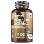 Miscela Funghi Bio, 8 Funghi in 180 Capsule Vegane, 3 Mesi, Mushroom Complex con Lions Mane Mushroom, Cordyceps Sinensis, Ganoderma Lucidum Reishi, Maitake, Chaga, Funghi Shiitake, Curcuma e Zenzero