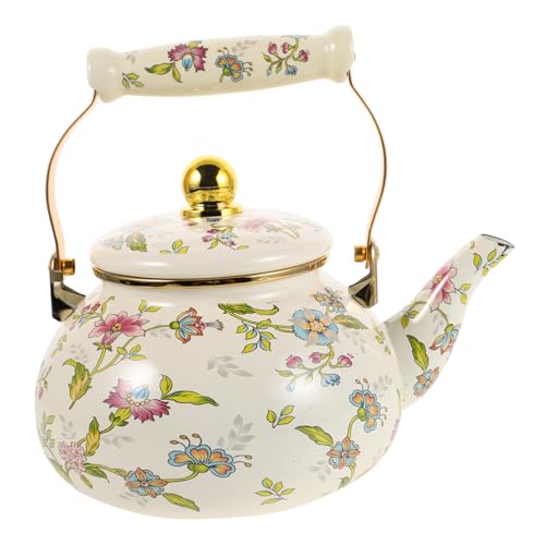 Cabilock Tetera Esmaltada Retro Floral con Doble para Estufa Retención de Calor Mejorada y Fácil Limpieza para Cocina y Reuniones Familiares
