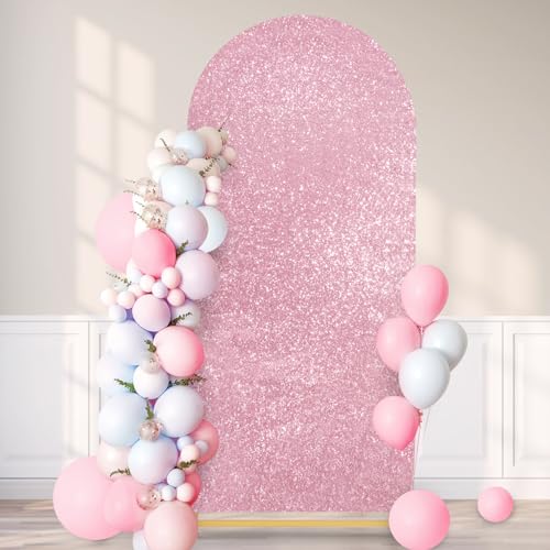 Fanqisi 7.2FT Wedding Arch Cover Blush Pink Glitter Backdrop Covers Spandex Fitted Covers for Party Banquet Baby Shower Decorations