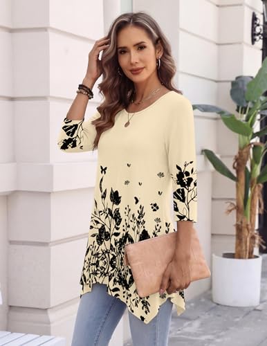 Image of Zeagoo Womens Tops 3 /4 Sleeve Loose Fit Dressy Tunics Plus Size Boho Shirts