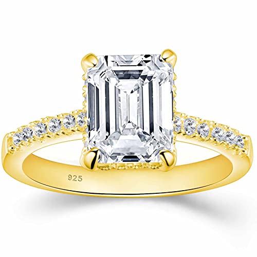 SHELOVES 3 Carat Emerald Cut CZ Engagement Ring for Women White Gold Plated | Vintage Promise Rings for Her AAAAA Cubic Zirconia Wedding Rings Fake Travel Rings