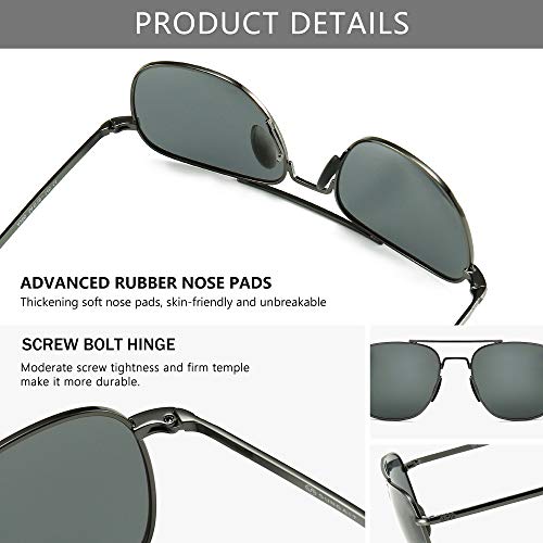 Sungait Men's Military Style Polarized Pilot Aviator Sunglasses - Bayonet Temples (Gunmetal Frame/Gray Lens, 55) A285Qkhu #TOP2