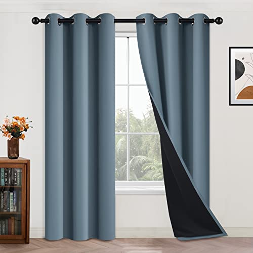 Image of Yakamok Full Blackout Curtains 84 Inches Long,Blackout Curtain Panels for Bedroom, 2 Thick Layers Grommet Top Thermal Insulated Drapes with Black Liner for Living Room(Stone Blue, Set of 2)
