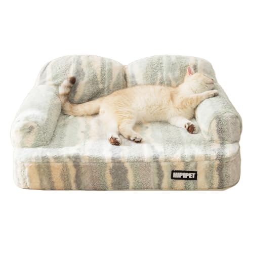 Hymist 枕付きペットソファベッド 犬ベッド 犬用ベッド 猫 ベッド 秋冬保温 黄金産地天然ラテックス 犬 ベッド 洗える 大空間 犬 ベッド 大型犬 全取り外し洗浄可能 頚部サポート 防湿防潮 小中大型/太った猫/多頭飼い家庭対応 (グリーン,XL)