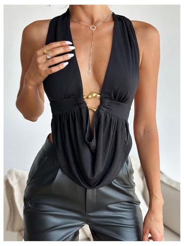 SOLY HUX Women's Sexy Halter Going Out Top Open Back Deep V Neck Sleeveless Vest Tank Tops Party Clubwear - Image 5