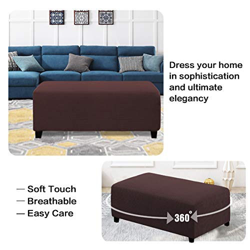 Image of H.VERSAILTEX Ottoman and Sofa Seat Cushion Combined Cover Slipcover Rectangle Sofa Slipcover Fit Length 56'-75' Suitable for L Shaped Seat Cushion Cover or Chaise Part Cover Stretch Thick - Chocolate