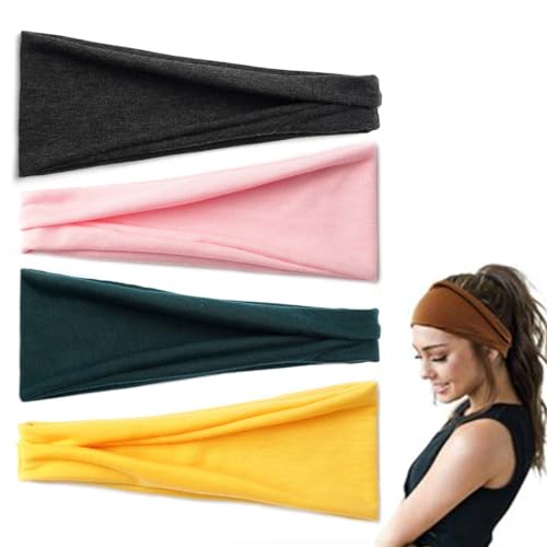 scicent - scicent Lot de 4 bandeaux fins pour femme - Bandeau d'été doux et élastique - Bandeau de sport - Bandeaux de transpiration - Pour femme - Yoga - Entraînement - Fitness - Accessoires de cheveux - 4