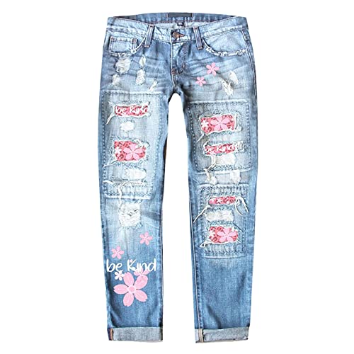 Jeans for Women Trendy Valentine's Day Jeans Printed Hole Thickened Trousers Streetwear Denim Pants