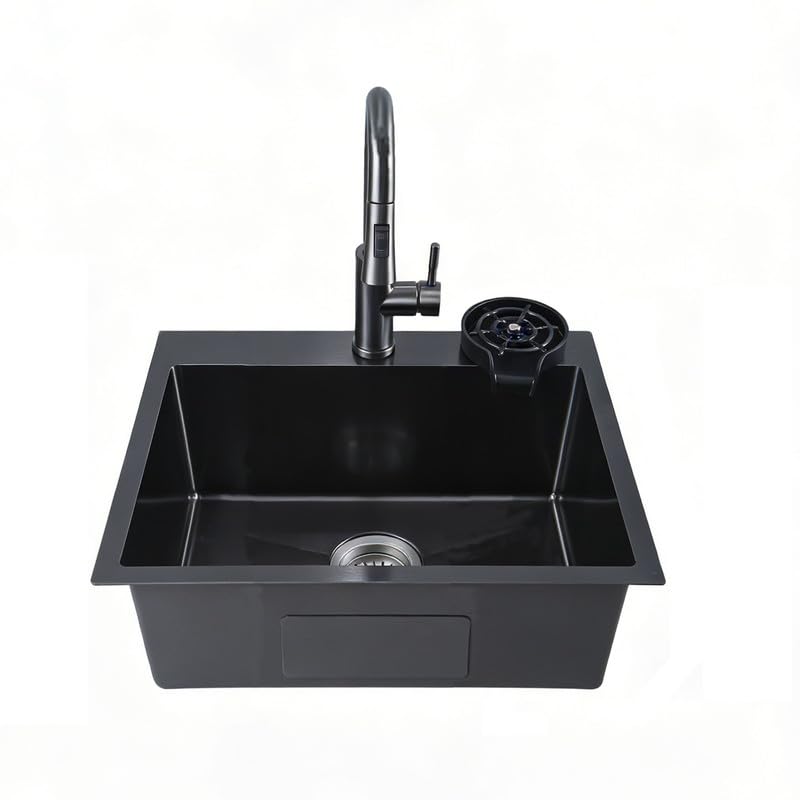 Fregadero de cocina pequeño negro mate de 40 x 45 x 20 cm, cuenco de acero inoxidable para montaje superior e inferior, fregadero portátil multiusos para autocaravana, camping (50 x 45 x 20 cm)