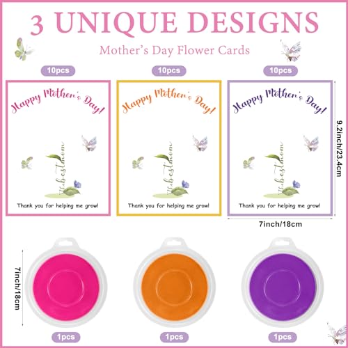 Spakon 30 Pcs Mother\'s Day Handprint Kits Crafts Happy Mother\'s Day Greeting Cards with 3 Pcs Large Ink Pads Gifts for Classroom School Toddlers Fun Activities DIY Craft