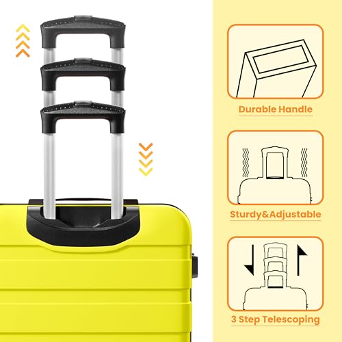 Image of AnyZip Luggage PC ABS Hardside Lightweight Suitcase with 4 Universal Wheels TSA Lock 20 24 28 Inch, Yellow, 3 piece set (20 /24 /28), Fashion
