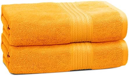BHT Towels - 100% Cotton Thick & Large 600 GSM Bath Towel - Set of 2 Bath Towels - Genuine Ringspun, Luxury Hotel & Spa Quality (Orange)