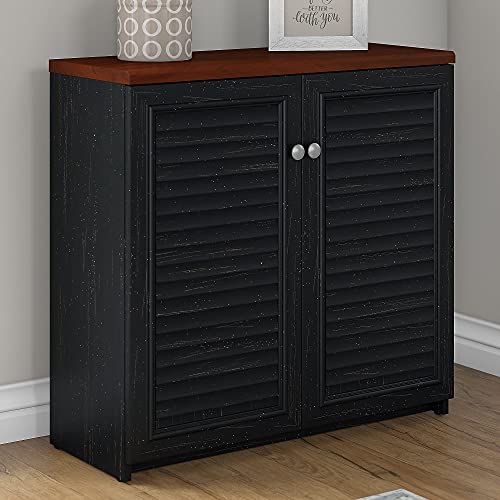 Bush Furniture Fairview Small Storage Cabinet With Doors In Antique Black And Hansen Cherry #TOP3
