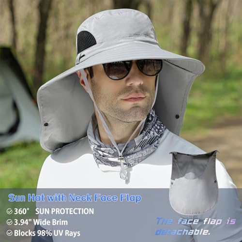 Image of ALANDUO Wide Brim XXL Sun Hats for Men Big Head, UPF 50+ Fishing Sun Hat with Neck Face Flap, Safari Boonie Hat for Men Women