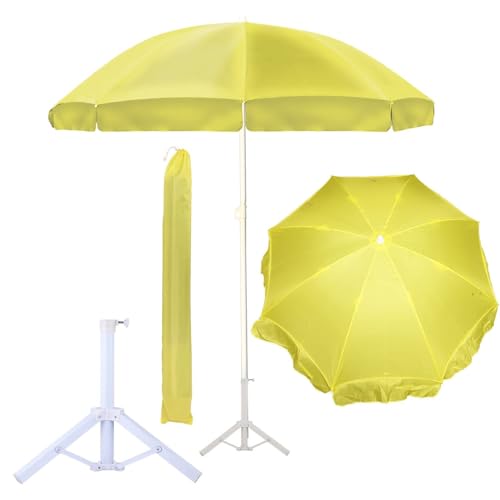 Image of ORILEY Garden Umbrella with Stand Foldable Big Size (7ft Height 42 Inch Rib Arm) Heavy Duty Waterproof Rain & UV Sun Protection Outdoor Patio for Balcony Shedding Cantilever & Lawn (Yellow)