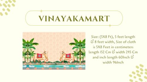 Image of Pooja backdrops for Decoration | Pastel Peach Kamadhenu pichwai Backdrop Cloth Decoration 5x8 Feet | Lakshmi puja Backdrop