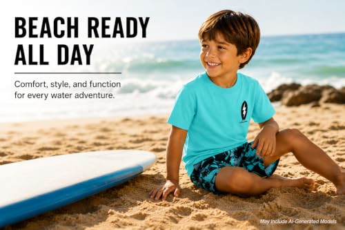 Image of Volcom Baby Boys Swim Set - 2 Piece Short Sleeve Swim Shirt Graphic Tees & Board Shorts - Infant Toddler Little Boys Swimsuit