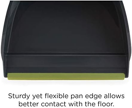 CleanPEAK Large Dustpan and Brush Set with Soft Grip Handle, Soft Bristles, Flexible Pan Edge, Grey / Green