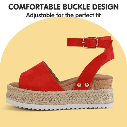 Image of PANDANINJIA Girls Sandals Wedge Platform Espadrille Open Toe Summer Little Big Kid Flower Girl Heels Dress Shoes