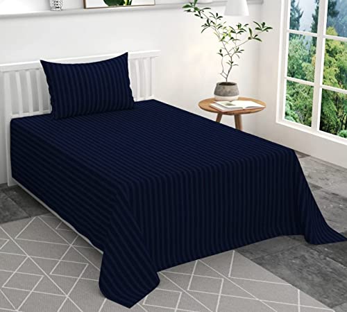 Image of Prime Collection 280 TC Combo Pack of 2 Single Sized (90x60) Satin Striped Bedsheet with 2 Pillow Cover Long Lasting Single Bedsheet for Hotel, Hospital and Home Use