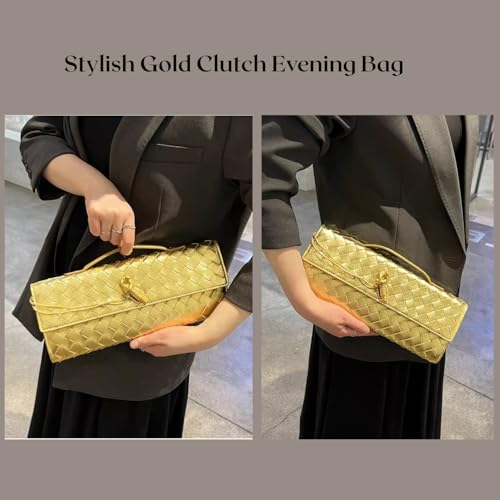 Woven Clutch Purses for Women, PU Leather Evening Bag,Crossbody Shoulder Handbag with Detachable Strap3