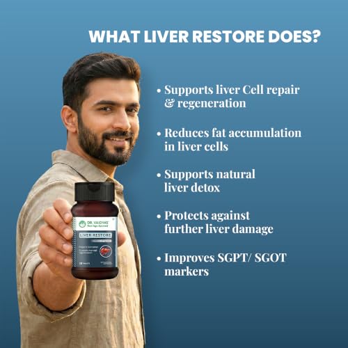 Image of Dr. Vaidya's Liver Restore Tablets with Milk Thistle and Dandelion | 600mg Silymarin | Ayurvedic Liver Detox & Care Supplement | Supports Liver Health, Cleansing, Digestion & Metabolism | 30 Tablets, Pack of 1