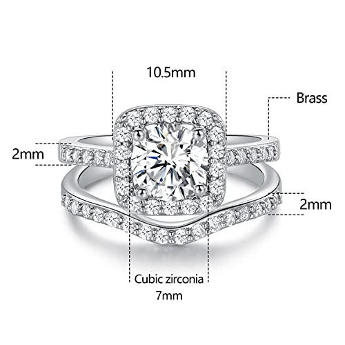 Gemsme 18K Gold Plated Two-in-One Wedding Engagement Eternity Rings Halo Cubic Zirconia Bridal Rings Set2
