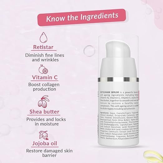 Miniatura 5 de Suero facial de retinol puro de retinol 05% para antienvejecimiento, aumenta el colágeno, suero facial nocturno con retinol y vitamina C para