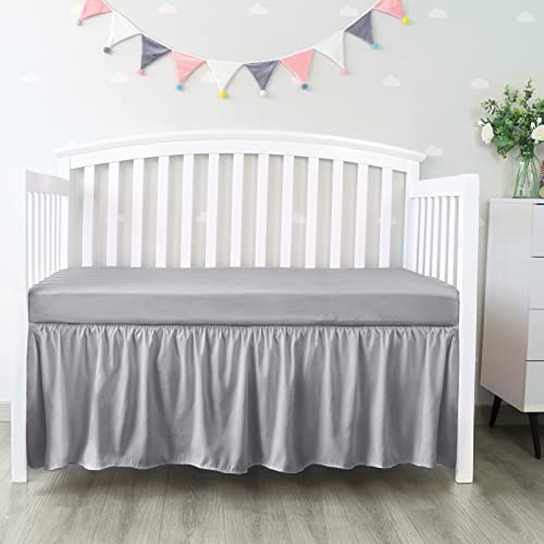 Crib Bed Skirt Grey 4 Sides Pleated Dust Ruffle Bed Skirt, Adjustable Nursery Crib Bedding for Baby Girls or Baby Boys, Fit All Standard Crib Toddler...