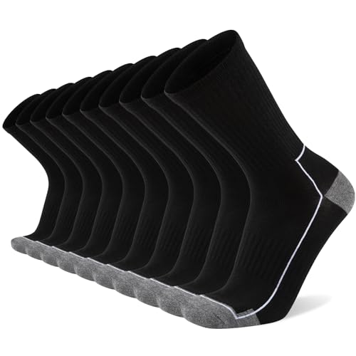 COOVAN Mens Cotton Crew Socks 5 Pack Athletic Breathable Sport Work Running Socks 5 Pairs