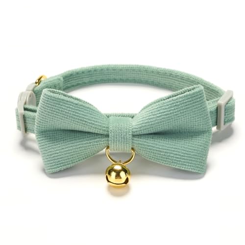 Collares para gatos de pana con campana pack de 2 unidades blanco y verde 3