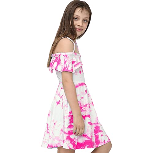 Vestido tie dye rosa cómodo para niñas que buscan ropa ligera de hombros descubiertos 3