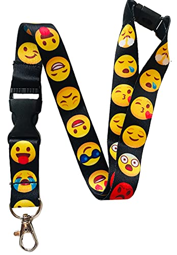 PAC Supplies Global Childrens Sized Fun Neck Lanyards With Safety Breakaway - Made Exclusively For Children (Black Emoji With Buckle Clip)
