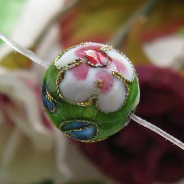 SNAPPSY 2x12mm Beautiful Cloisonne Round Bead- Bright Green-image-40