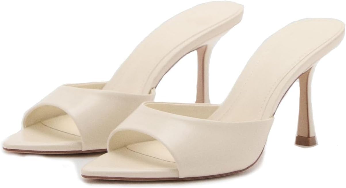 Wnshonzy Heeled Sandals For Women Pointed Open Toe High Heels Stiletto Pumps Mule Slip on Sexy Trendy Slingback