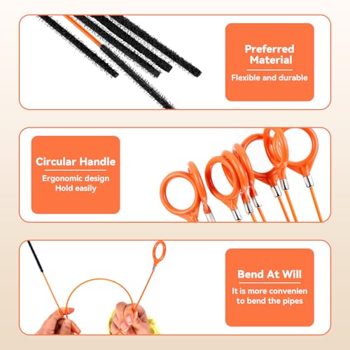 xolear 5 Stück Abflussreiniger Spirale, 81cm Rohrreinigungsspirale, Abflussspirale Spülbecken Reinigungshaken, Spirale Abfluss Rohrreinigung für Dusche,Küche, Stopfenloch